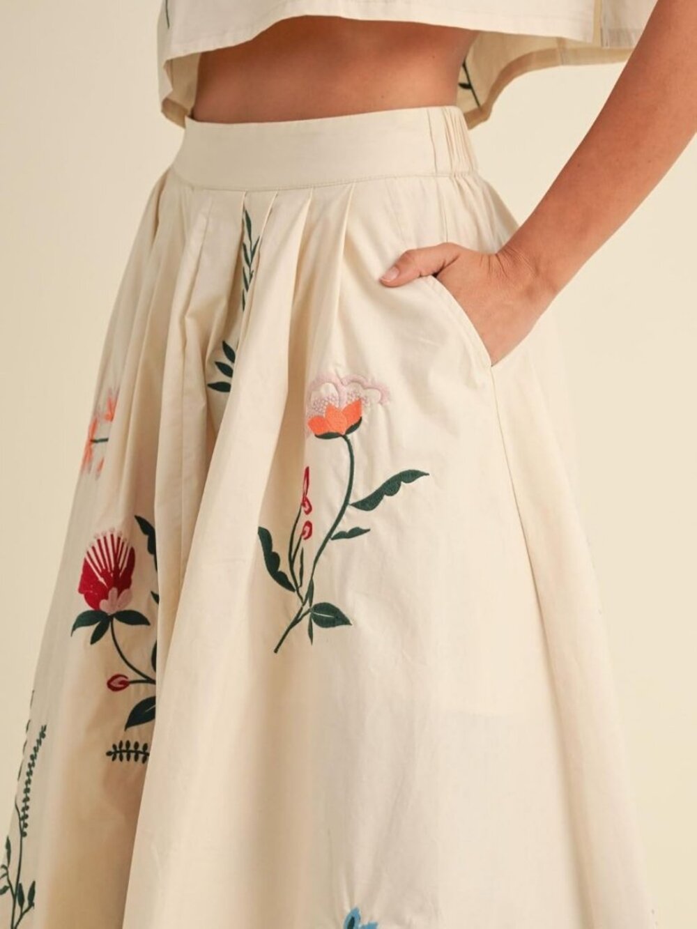 Floral Embroidery Boho Dress Set - Sleeveless Tank Top & Loose Fit Skirt - Picture 6 of 6